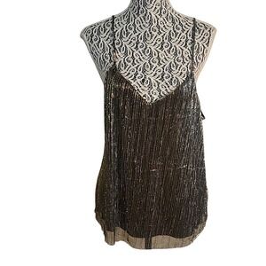 NAIF Tassel Gold Fringe Sleeveless Tank Top Party‎ Festival Glam designer luxury